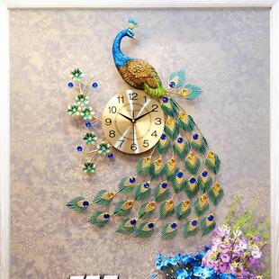 饰客厅挂钟钟壁石英恋时lianzhuang欧式 现代钟表妆挂表装 孔雀创意