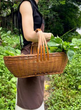 手工竹编菜篮子大容量手提篮农村家用大号水果蔬菜收纳竹筐买菜篮