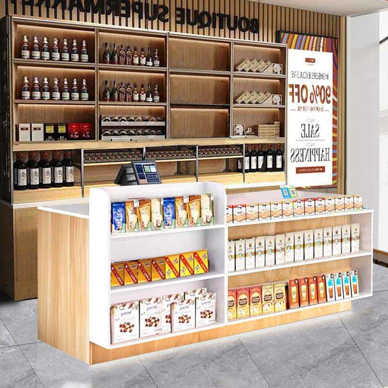 多层储物吧台店铺转角收银台展示架超市前台便利店接待台置物架