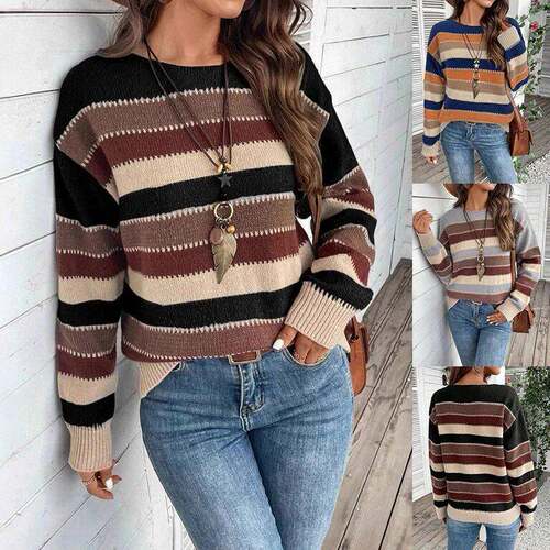 Women's Colorblock Striped Pullover Sweater Fall & Winter