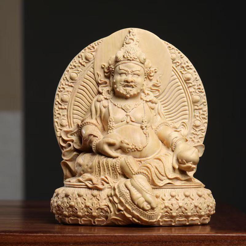 天然原色黄杨木雕藏佛神像黄财神人物实木摆件家居密教护法工艺品
