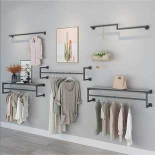 侧挂衣架多层带板货架 男女童装 服装 店铁艺金色展示架上墙壁挂式