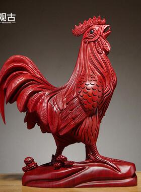 红木雕刻大公鸡装饰品木制动物生肖公鸡家角吉祥物装饰工艺品