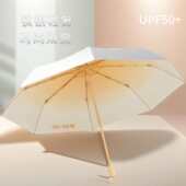 防晒8骨渐变色钛银胶三折晴雨两用伞小清新女款 实木手柄便携遮阳