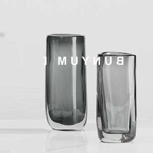 现代轻奢灰色玻璃花器样板间民宿客厅电视柜桌面花插饰品厚重琉璃