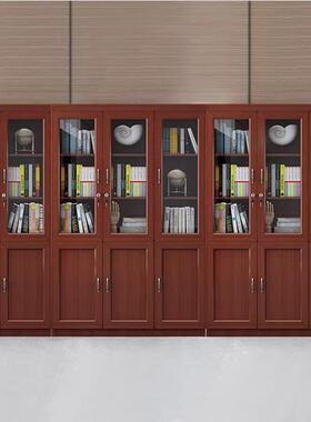 中式办公家具简约储物书柜收纳一体书橱多功能实木玻璃储物柜书柜
