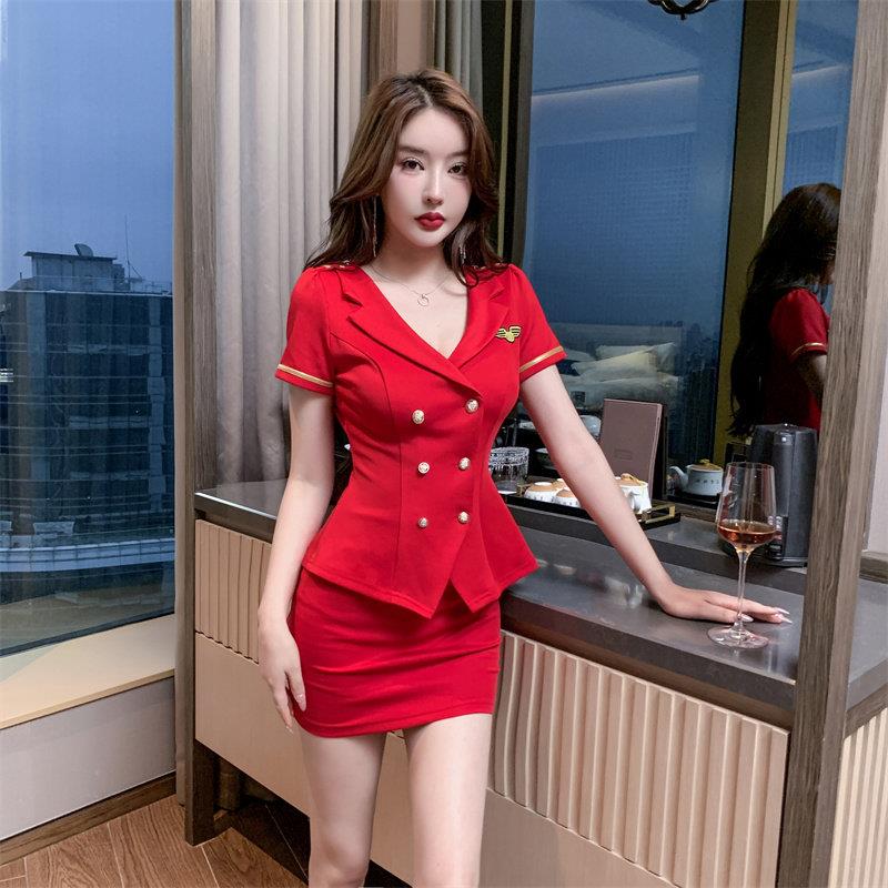 空姐服装女技师工作服性感2024新款夜场按摩足浴工装开扣足疗套装
