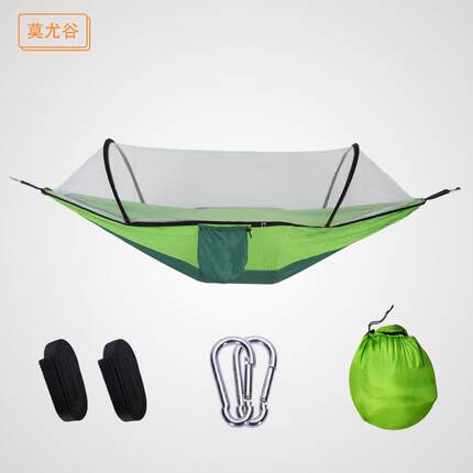 蚊帐吊床自动速开撑杆吊床休闲露营降落伞布户外吊床带蚊帐