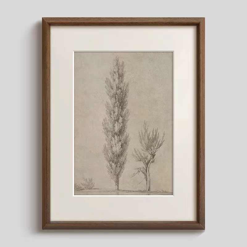 树》黑白素描装饰画法式复古中古风客厅壁画玄关走廊书房实木挂画图片