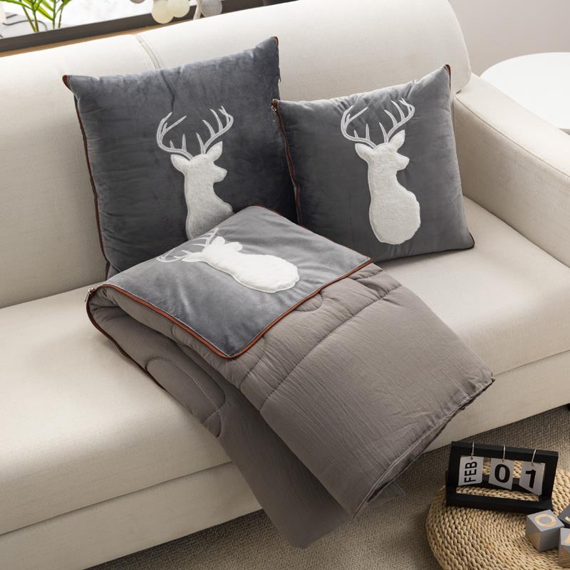 高档意贴大利绒布绣抱枕被子被两用靠垫办公室午休小子车沙发靠上