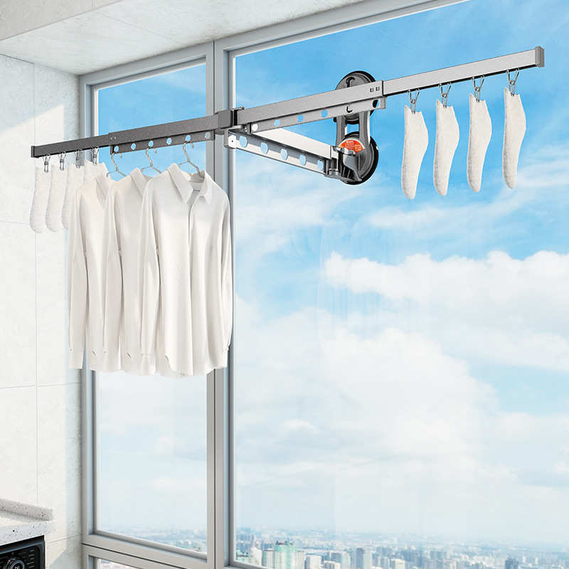 晾衣架卫生间室内隐形墙上伸缩阳台可折叠壁挂式打孔免窗户晾衣杆