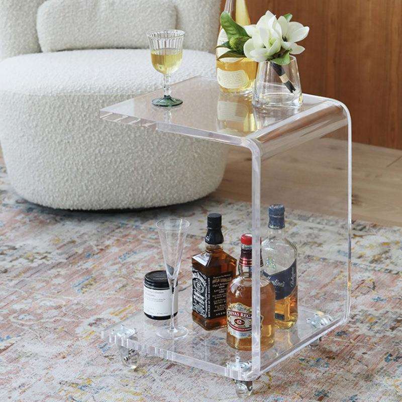 工厂亚克力透明边几 现代简约透明客厅茶几酒店移动C型小推车