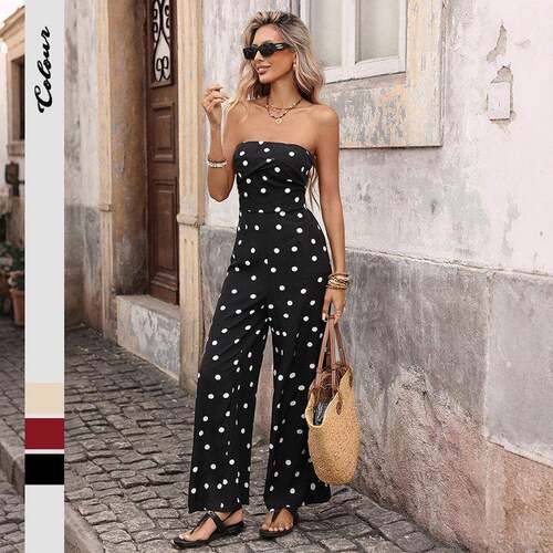 Women's Polka Dot Wide-Leg Jumpsuit Vintage French Style