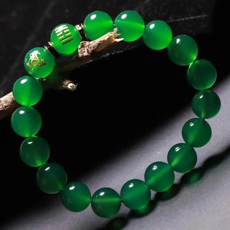 五行木手链本命年五行属木手链手串天然绿玉髓水晶小叶紫檀补饰品