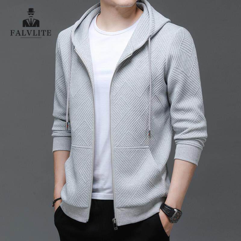 FALVLITE春秋新款男士运动连帽卫衣潮流中长款开衫休闲外套夹克