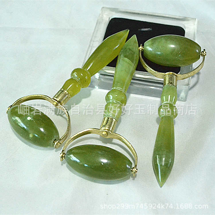 岫玉单头滚轮美容器玉石面部眼部按摩器点穴拨筋棒经络点穴棒