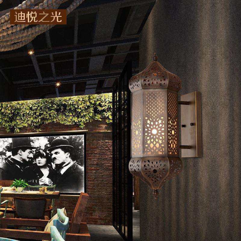 镂空发光壁灯摩洛哥东南亚西域风情壁灯酒店客房餐厅过道灯铜壁灯
