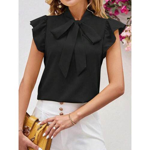 M 79589 Bow Solid Simple Women's Blouse 蝴蝶结纯色简约女衬衫