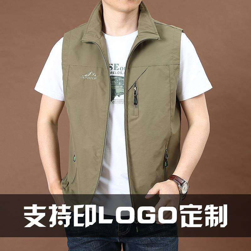 新款直销春秋季男士户外宽松快干马甲摄影钓鱼背心男装多袋工装坎