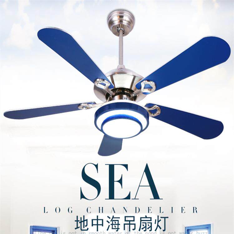 地中海风扇灯现代简约餐厅led客厅吊扇灯书房卧室LED变光电扇灯