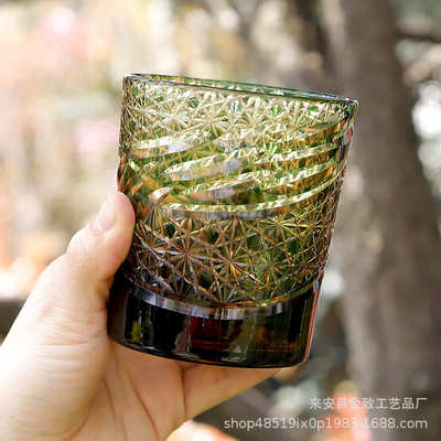 日式江户切子星芒水晶玻璃杯手工雕刻威士忌杯高级轻奢洋酒杯水杯