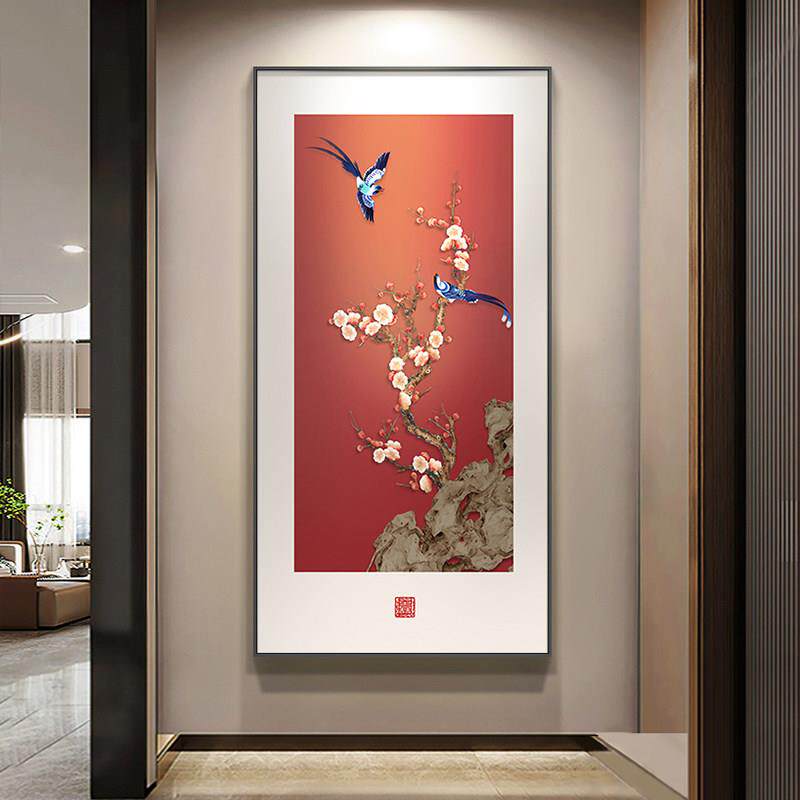 喜气盈门玄关装饰画 画新中式入户正对门挂画 画红色寓意好走廊过