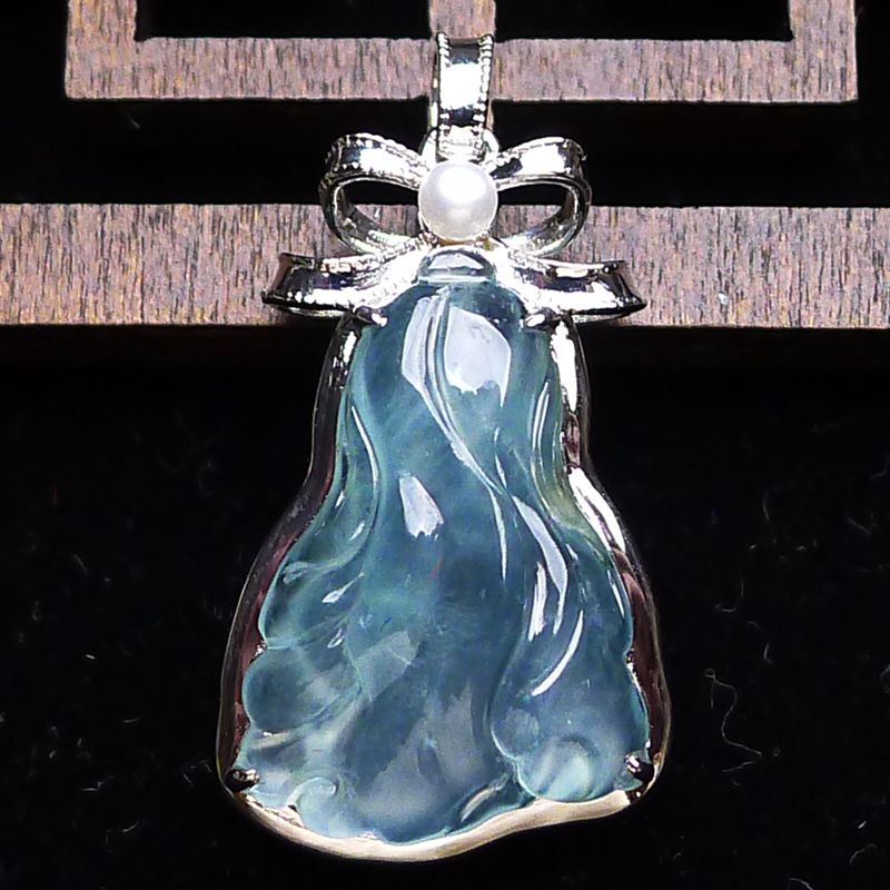 18k金扣头翡翠玉正品缅甸天然翡翠A货冰种白财挂件玉白菜3.30g