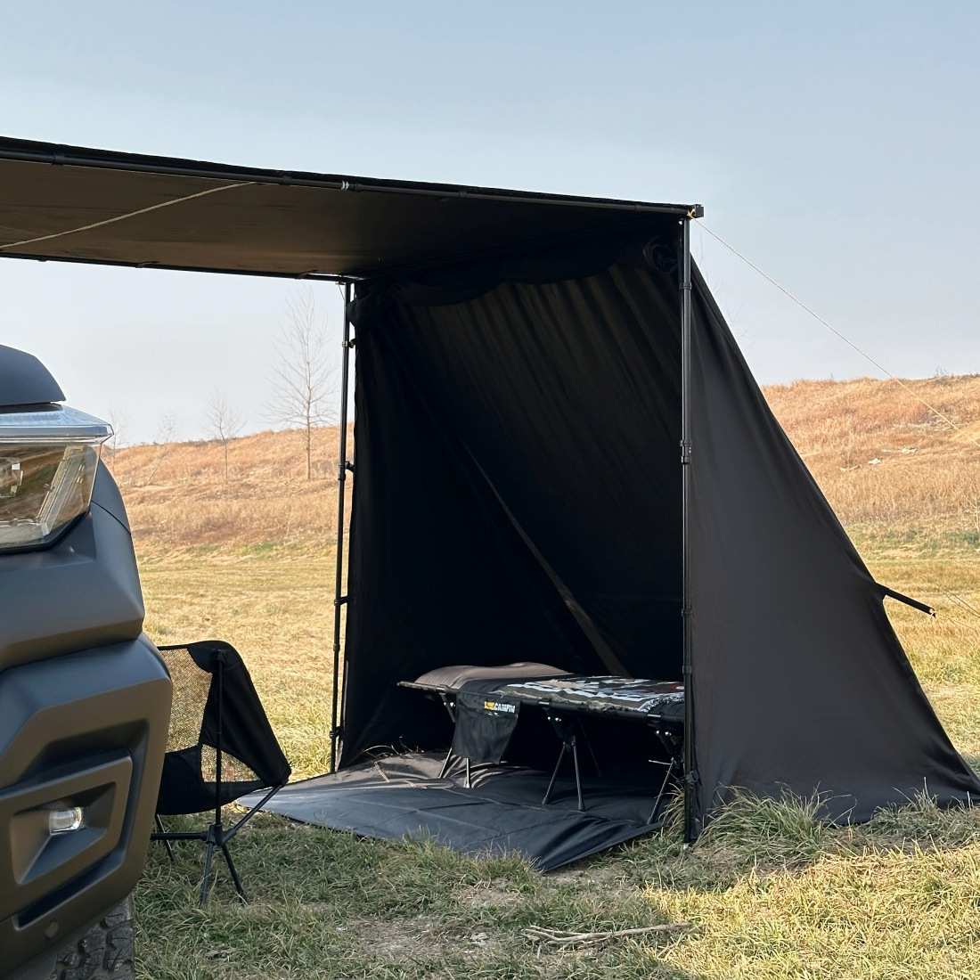 简森户外黑胶三角庇护所2拓展帐篷Pro黑化天幕侧车边帐防蚊虫露营