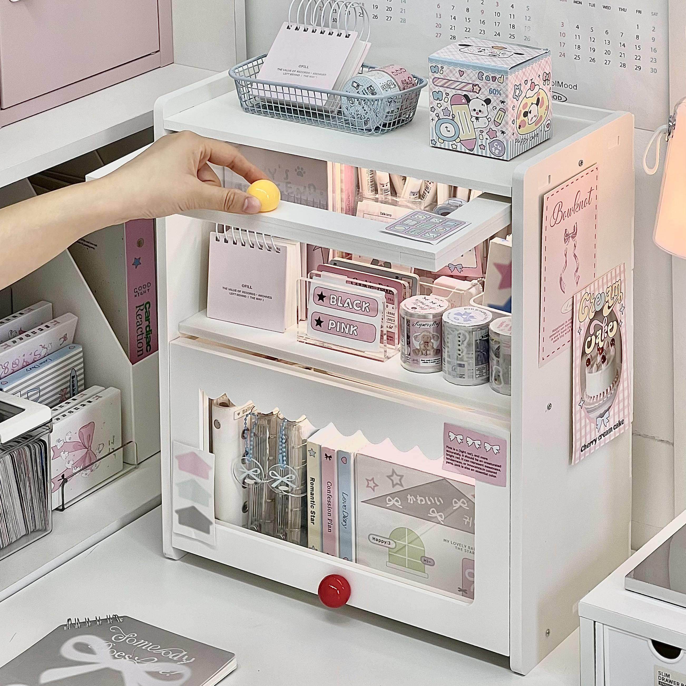 书桌木塑翻盖展示柜文具置物架便利贴收纳带球分层书架桌边收纳,收纳整理,桌面收纳盒,淘宝优惠券,粉丝福利购,淘宝优惠卷