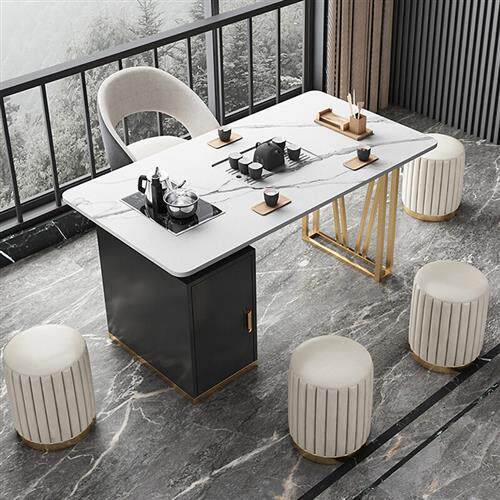 V字茶桌 轻奢岩板茶桌家用小户型客厅阳小茶台现代简约桌办