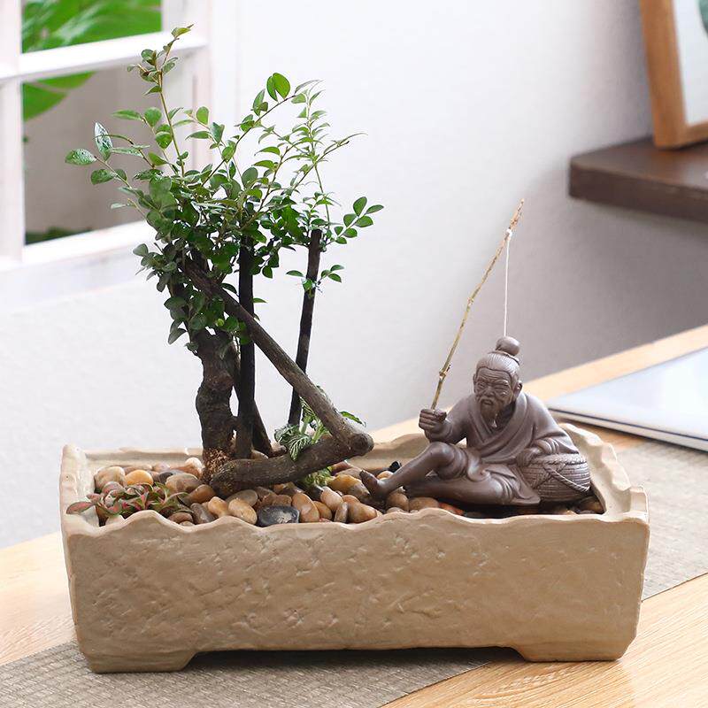 梵古陶瓷花盆摆件套装粗陶植物园艺盆栽景器皿姜太公摆件订制