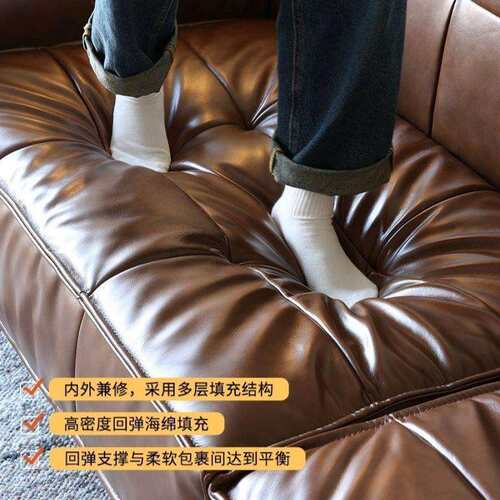 中古法式美式复古油蜡皮小户型沙发办公室客厅双三人直排休闲沙发