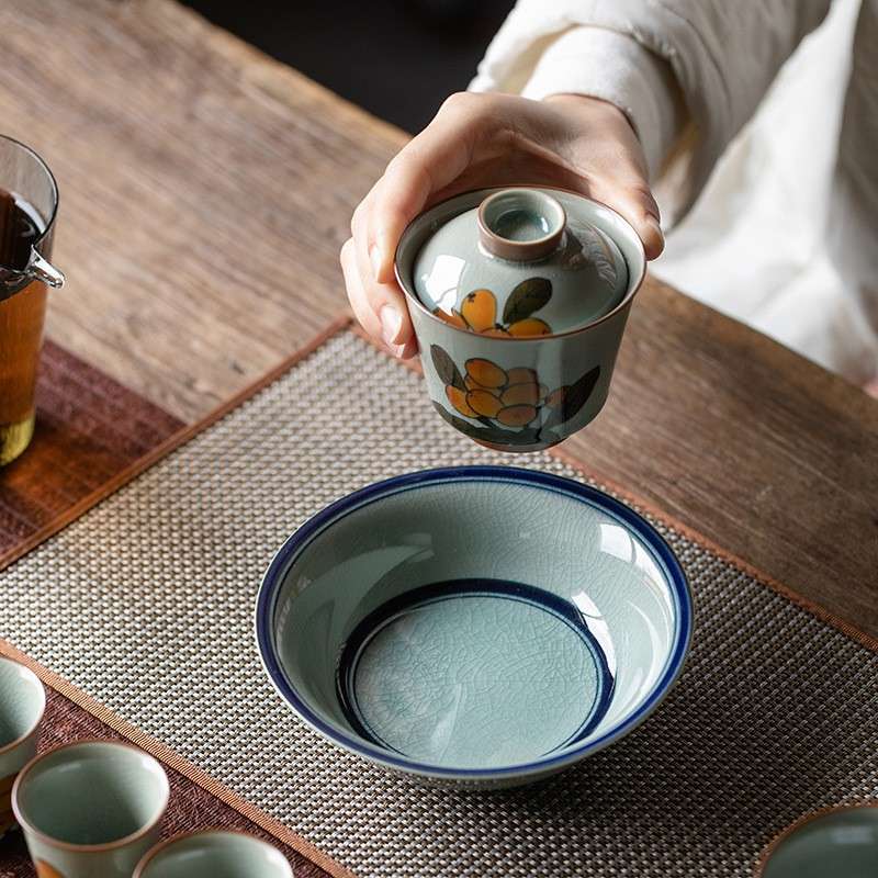 冰片釉蓝线壶承养壶垫茶承干泡盘陶瓷盖碗底壶托水果茶点干果盘子