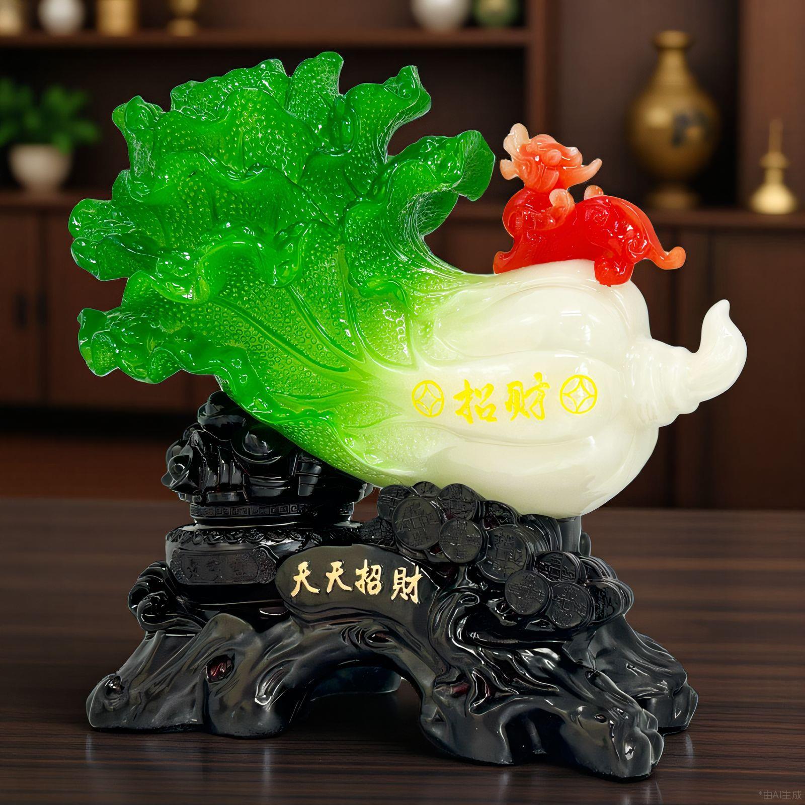 招财玉白菜摆件仿玉貔貅客厅酒柜装饰品摆件树脂新中式工艺品工厂