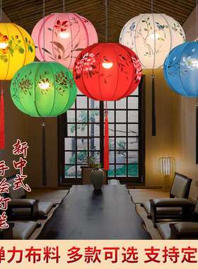 中式绘灯笼仿古布艺灯户外景区街笼道吊灯餐厅锅店装饰KBU火灯手