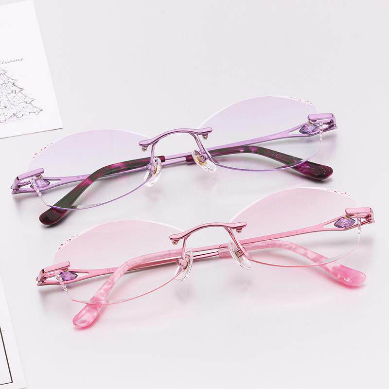 正品配纯视钛韩国超防轻钻石切边近视眼镜女无框成品蓝光防远辐射