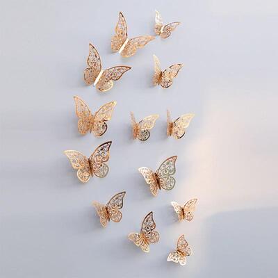 12Pcs 3D Hollow Butterfly Wall Sticker For Home Decoration D