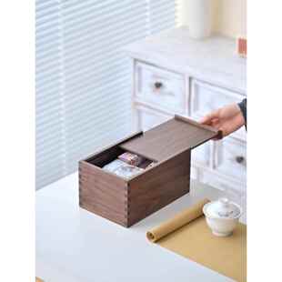 A5L黑胡桃木盒子全实木木制收纳盒榫卯结构复古怀旧抽拉盖推拉盖