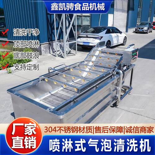 全自动喷淋商用玉米蔬菜清洗杀菌线快速清洗果蔬气泡清洗机