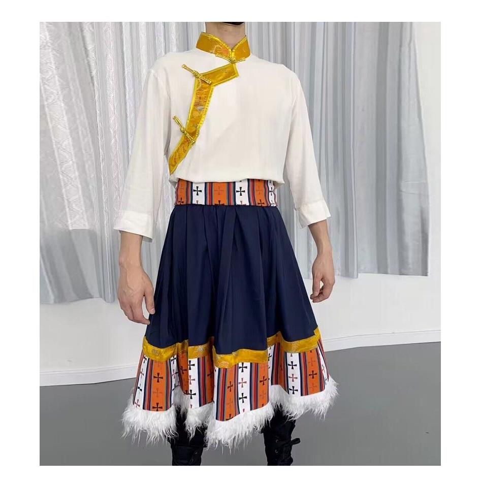 高档裙藏大摆练功身半长裙族广场舞民族舞蹈演出服装男女藏式舞台