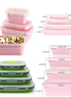 4Pcsset Silicone Folding Bento Box Collapsible Portable
