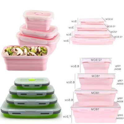 4Pcsset Silicone Folding Bento Box Collapsible Portable