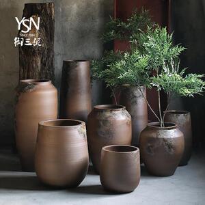尤萨尼覆古粗陶大花盆斯堪的纳维亚现代极简主义客厅插花花瓶落地