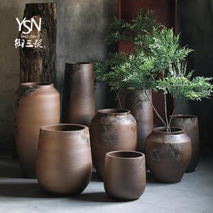 尤萨尼覆古粗陶大花盆斯堪 纳维亚现代极简主义客厅插花花瓶落地