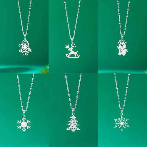Silver Color Stainless Steel Christmas Pendant Necklace