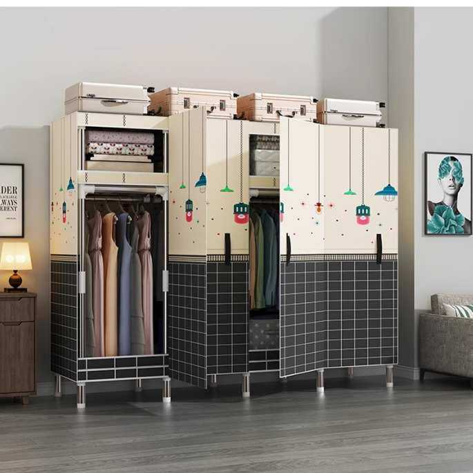 厂家直销简易开门式磁吸布衣柜钢管加粗加厚结实家用收纳组装钢架
