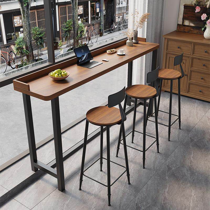 阳台吧台桌家用简约实木长条桌靠窗窄桌高低脚长桌子高脚桌椅靠墙