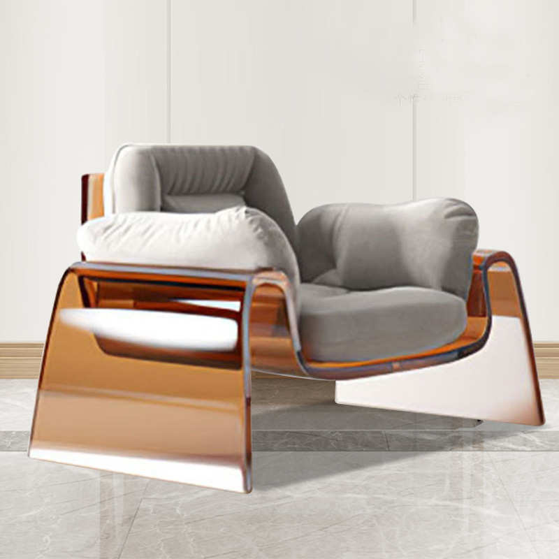 北欧设计款红茶色亚克力休闲沙发现代轻奢样板透明材料单人沙发椅