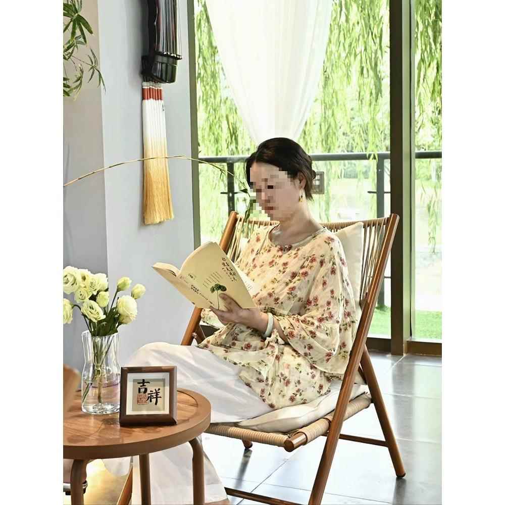 阳台小桌椅看书喝茶休闲椅子新中式折叠躺椅藤椅庭院花园户外桌椅