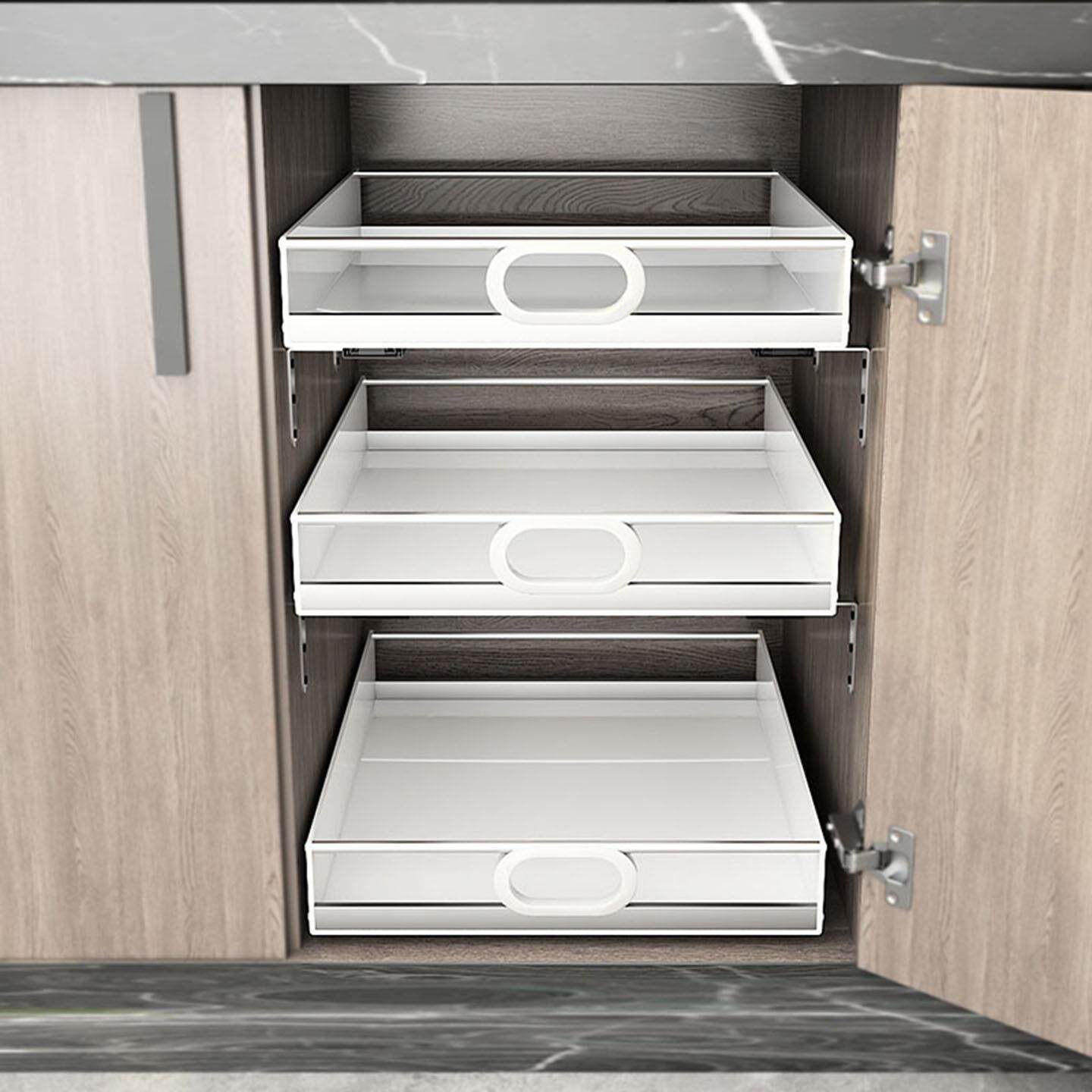 自制家用柜子不锈钢杆PP超深柜拉篮厨房用品带轨道抽屉托 托盘储